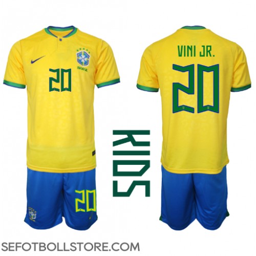 Brasilien Vinicius Junior #20 Replika babykläder Hemmaställ Barn VM 2022 Kortärmad (+ korta byxor)